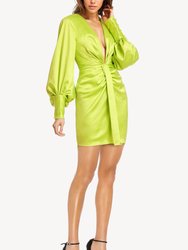 The Vera | Green Ruched Balloon Sleeve Cocktail Dress - Green