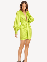 The Vera | Green Ruched Balloon Sleeve Cocktail Dress