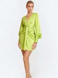 The Vera | Green Ruched Balloon Sleeve Cocktail Dress