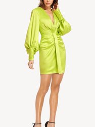 The Vera | Green Ruched Balloon Sleeve Cocktail Dress - Green