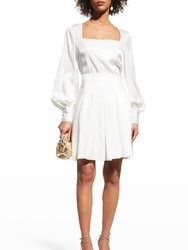 White Long Sleeve Pleated Day Dress - White