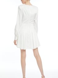 White Long Sleeve Pleated Day Dress