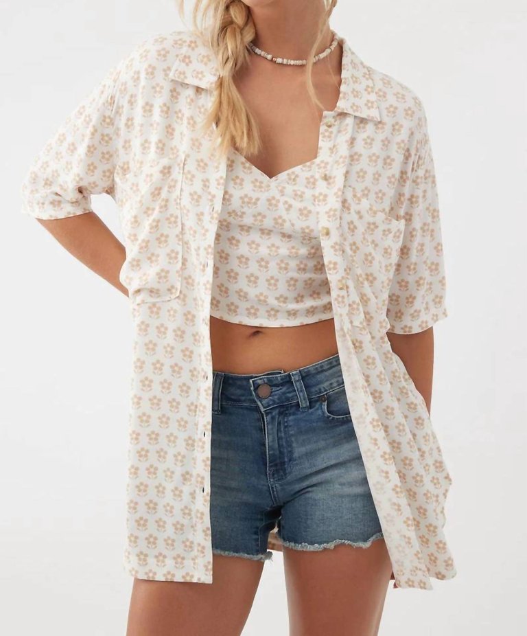 Tricia Daisy Button-Up Top In Winter White - Winter White