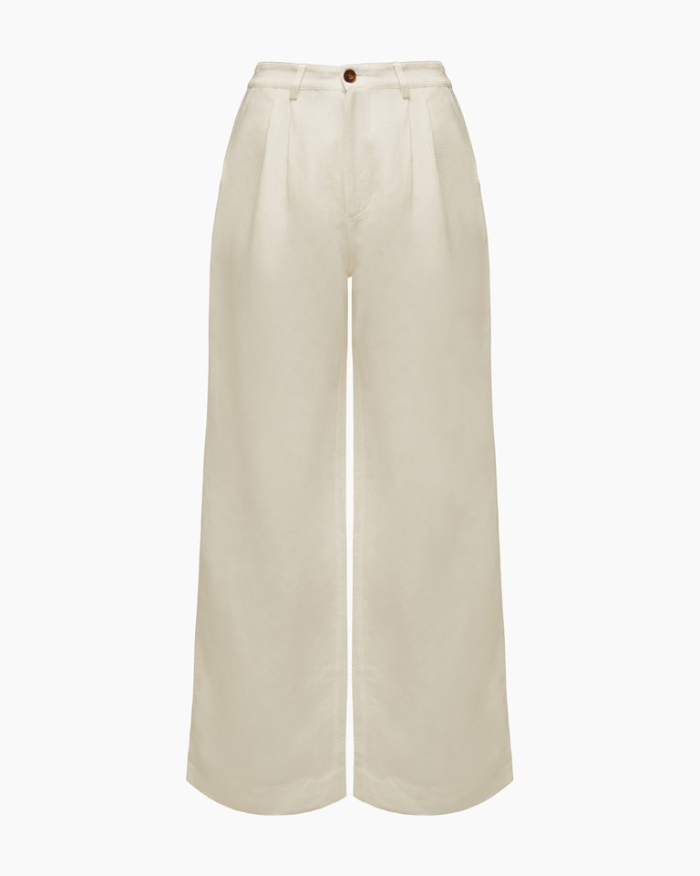 Air Linen Pleated Trousers - White - White