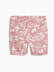 Charles 7" Swim Trunks - Rose Dawn Ink Leaves