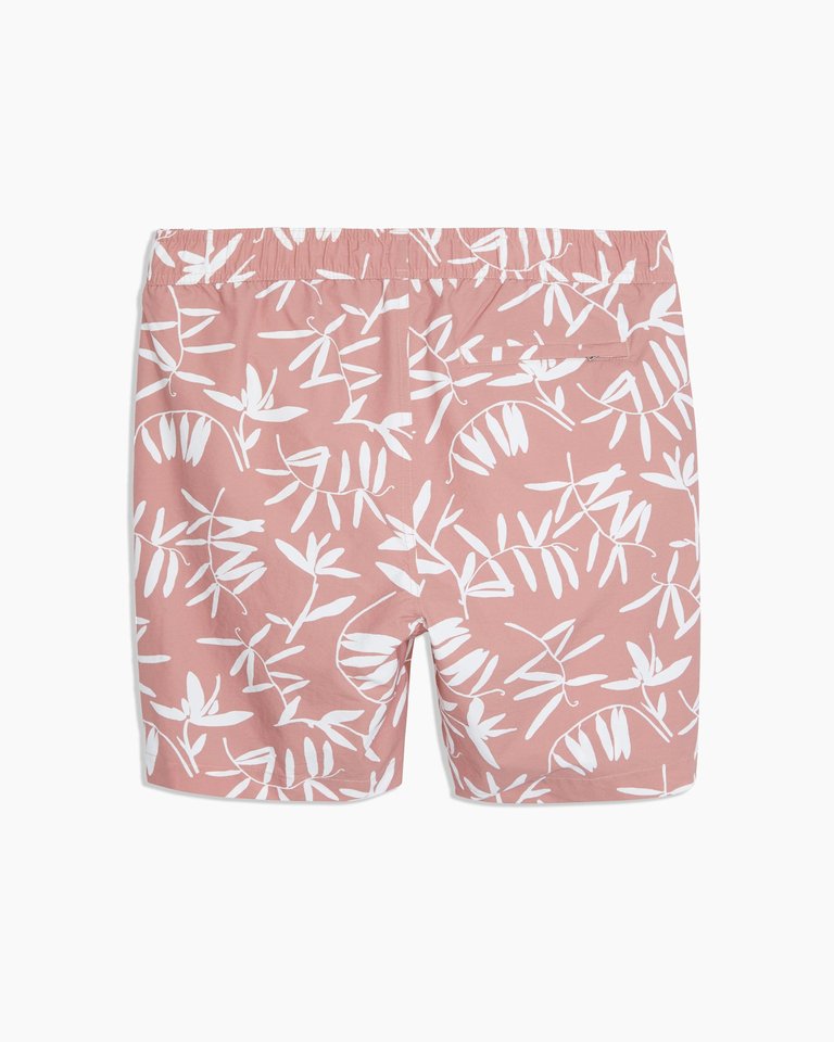 Charles 7" Swim Trunks - Rose Dawn Ink Leaves