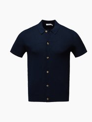Cotton Textured Button Up Shirt - Deep Navy - Deep Navy
