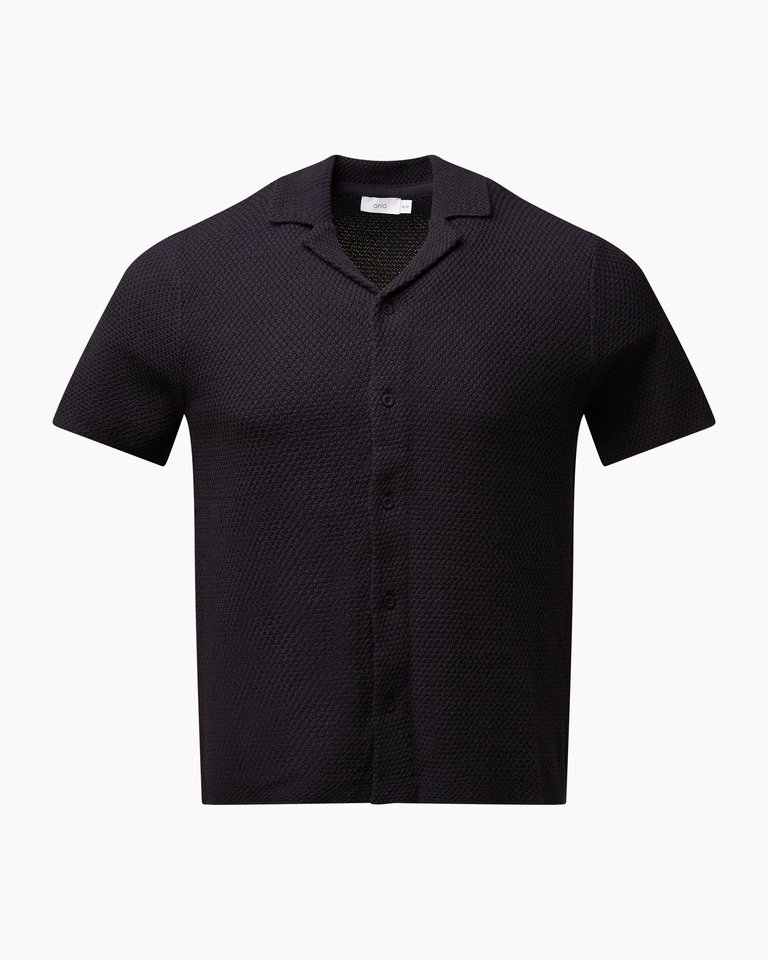 Cotton Textured Camp Shirt - Deep Navy - Deep Navy