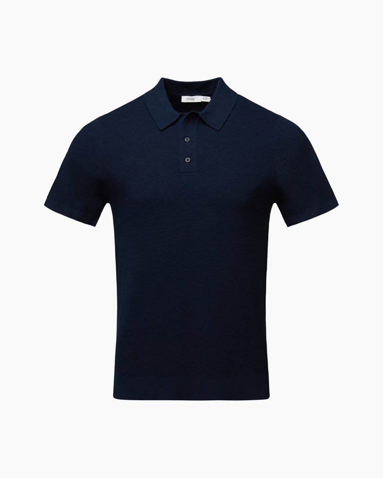 Cotton Textured Knit Polo -  Deep Navy - Deep Navy