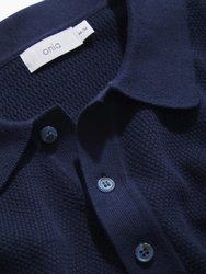 Cotton Textured Knit Polo -  Deep Navy