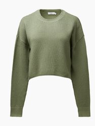 Cotton Waffle Cropped Crewneck Sweater - Sage Green - Sage Green