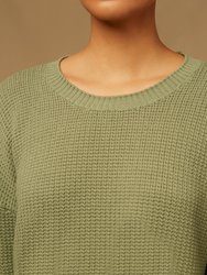 Cotton Waffle Cropped Crewneck Sweater - Sage Green