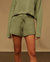 Cotton Waffle Sweater Pull On Short - Sage Green