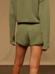 Cotton Waffle Sweater Pull On Short - Sage Green