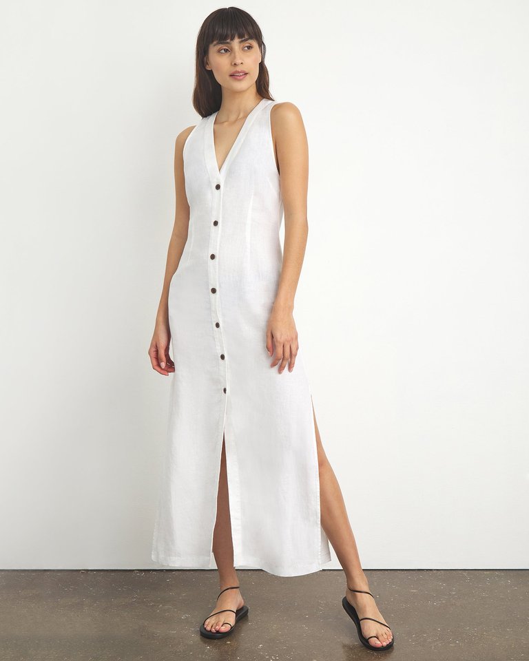 Linen Button Down Maxi - White