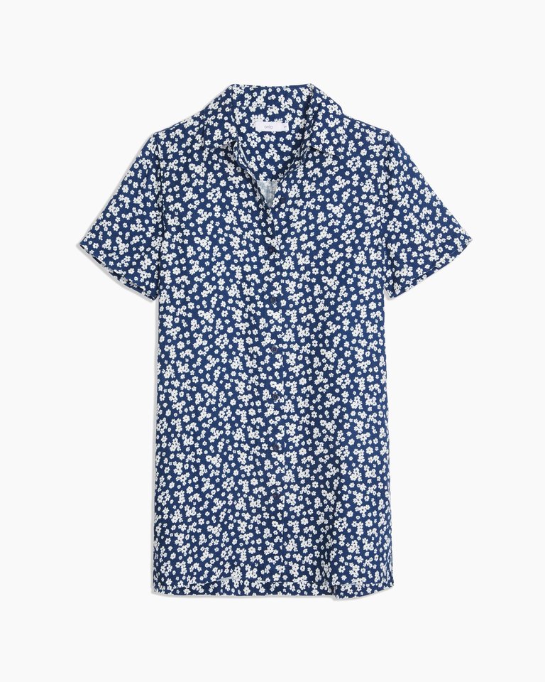 Linen Button Down Shirtdress - New Blue White Field Floral - New Blue White Field Floral