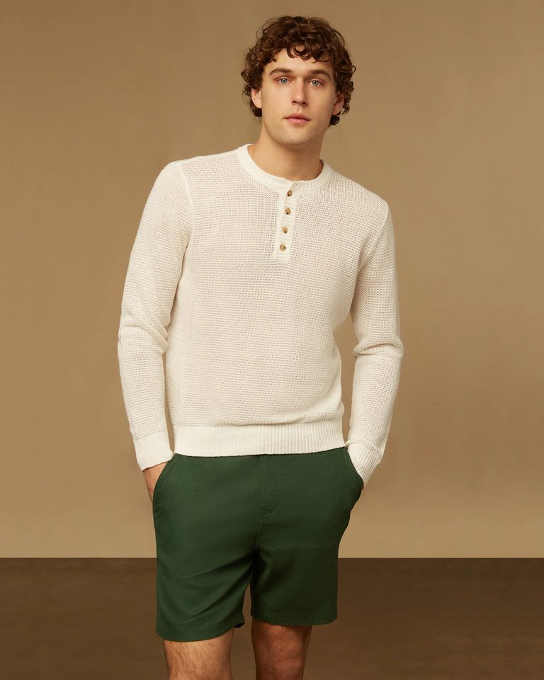 Linen Henley Sweater - White - White