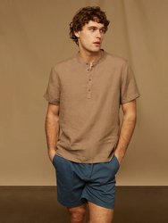Linen Home Short Sleeve Henley Shirt - Cashew