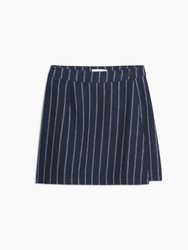 Linen Mini Wrap Skirt - Deep Navy/White Double Pinstripe - Deep Navy White Double Pinstripe