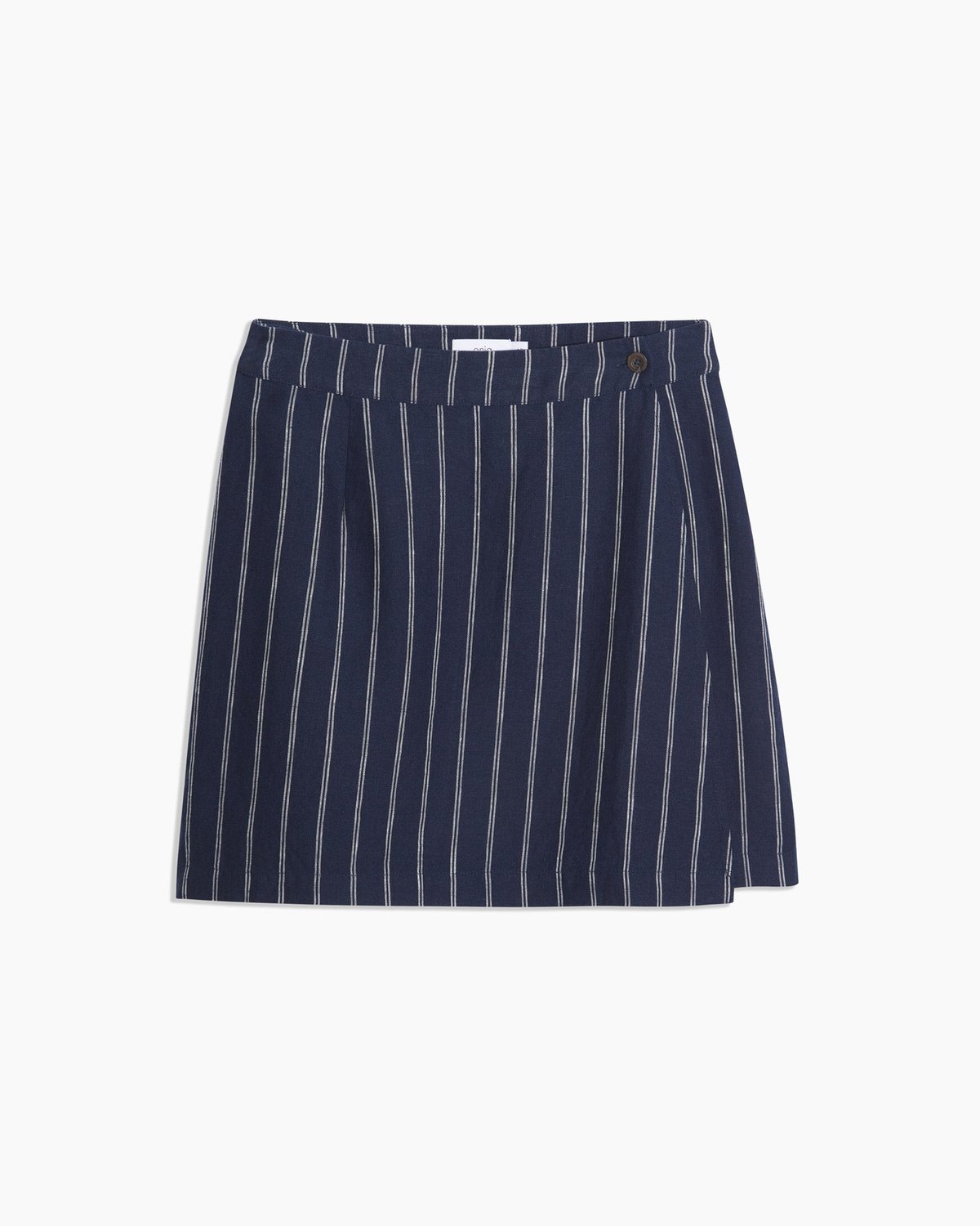 Onia Deep Navy White Double Pinstripe Linen Mini Wrap Skirt - Deep