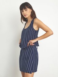 Linen Mini Wrap Skirt - Deep Navy/White Double Pinstripe