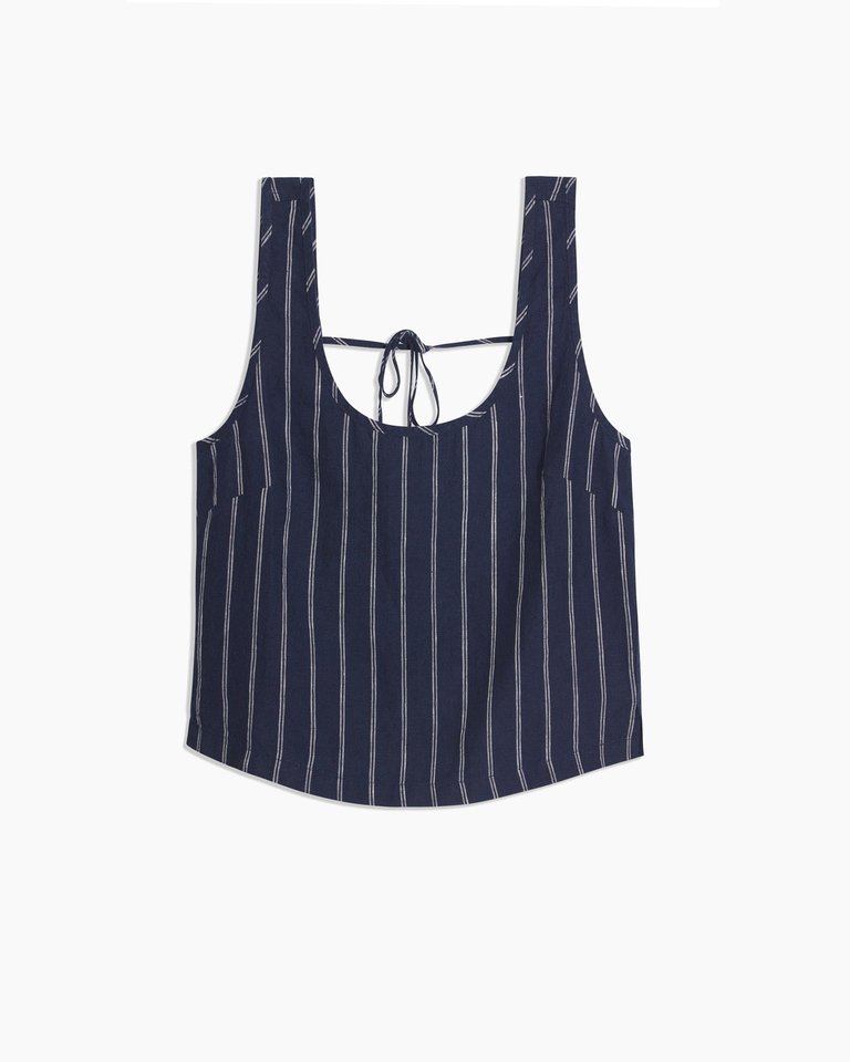 Linen Open Back Tank - Deep Navy/White Double Pinstripe - Deep Navy White Double Pinstripe