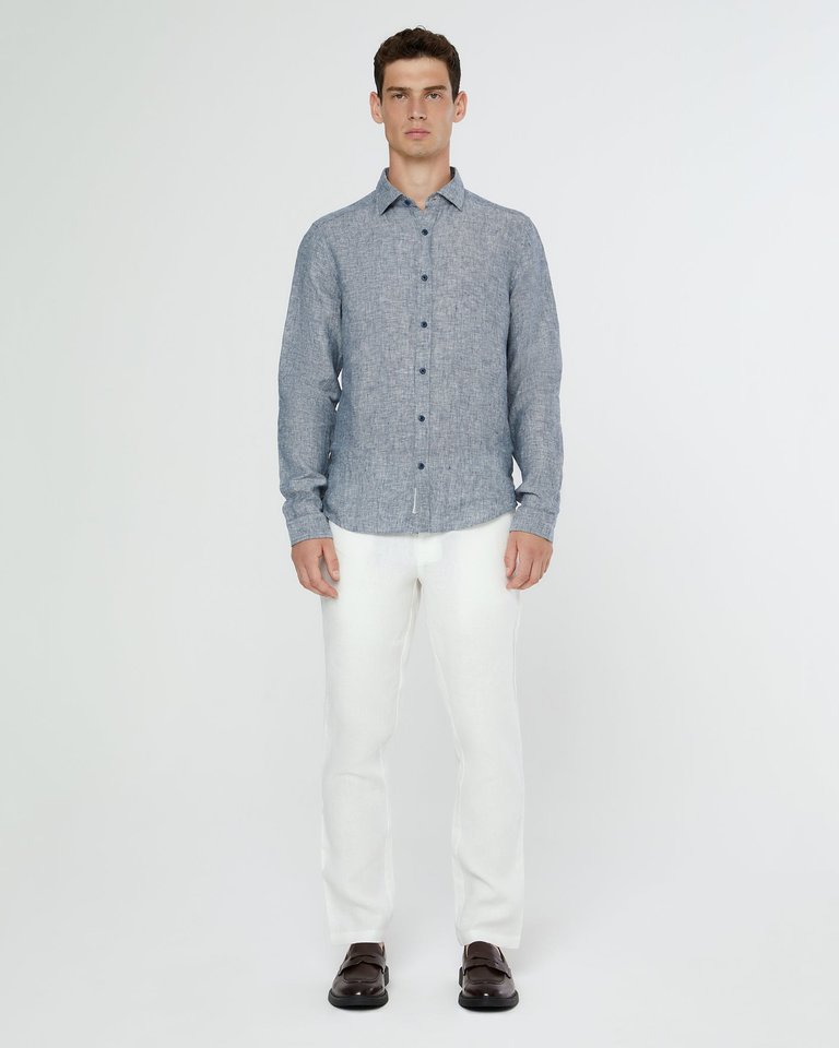 Linen Slim Fit Shirt - Denim Blue - Denim Blue