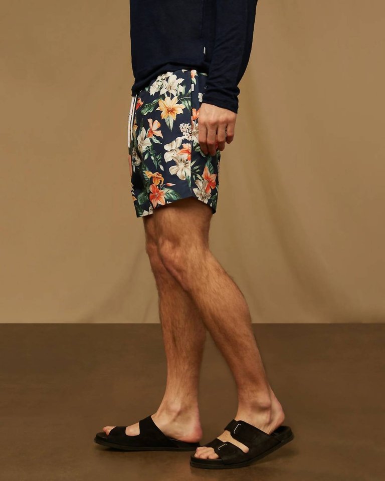 Men Charles 5" Swim Trunks In Deep Navy Multi