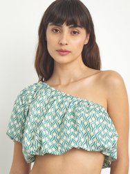 Poplin One Shoulder Top - Deep Sea Multi Flame Geo