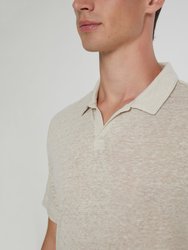 Shaun Linen Polo T-Shirt - Stone