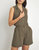Sleeveless Button Front Linen Romper - Army-Green - Army-Green