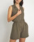 Sleeveless Button Front Linen Romper - Army-Green - Army-Green