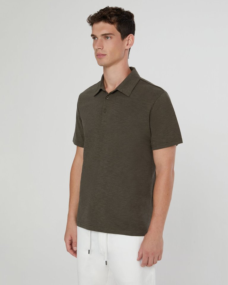 Slub Short Sleeve Polo - Dark Olive