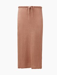 Textured Linen Sweater Drawstring Midi Skirt - Clay - Clay