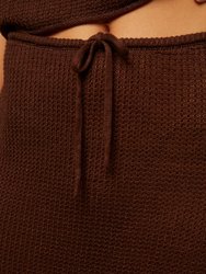 Textured Linen Sweater Drawstring Midi Skirt - Coffee