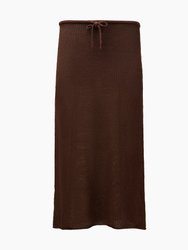 Textured Linen Sweater Drawstring Midi Skirt - Coffee - Coffee