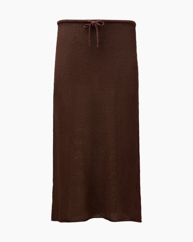 Textured Linen Sweater Drawstring Midi Skirt - Coffee - Coffee