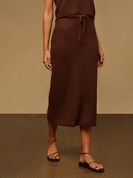 Textured Linen Sweater Drawstring Midi Skirt - Coffee