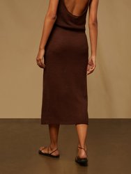 Textured Linen Sweater Drawstring Midi Skirt - Coffee