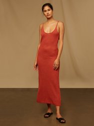 Textured Linen Sweater Scoop Maxi Dress - Burnt Ochre
