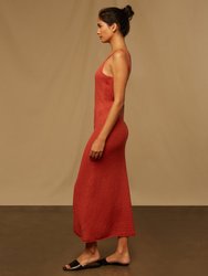 Textured Linen Sweater Scoop Maxi Dress - Burnt Ochre