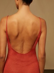 Textured Linen Sweater Scoop Maxi Dress - Burnt Ochre