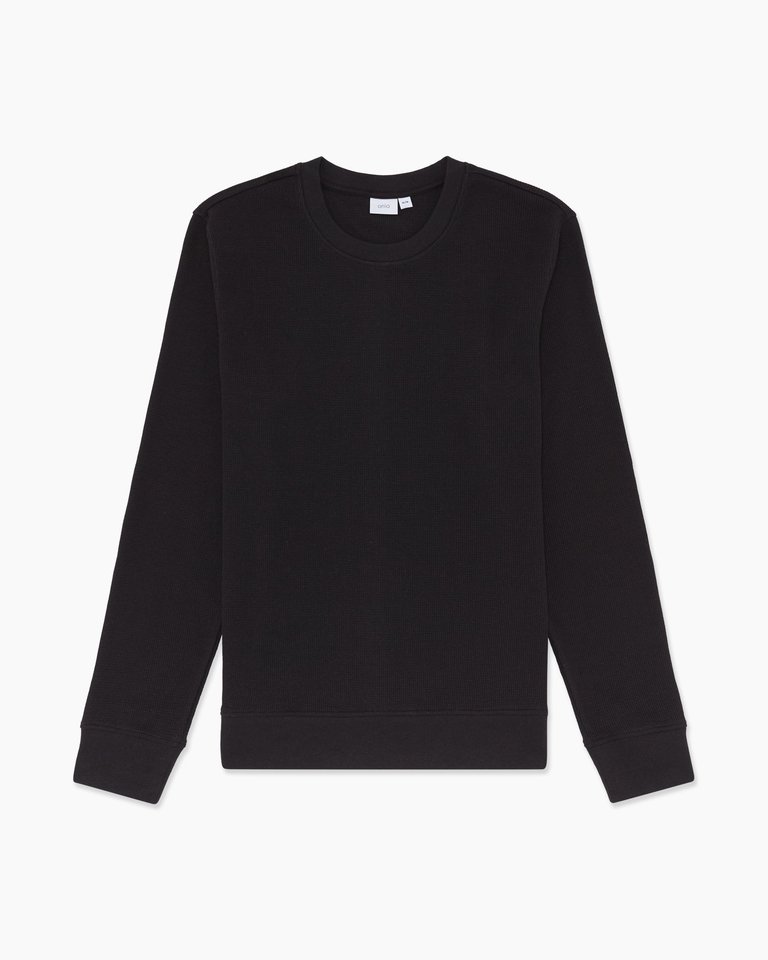 Waffle Crewneck Sweater - Black - Black