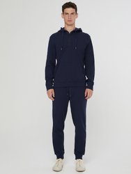 Waffle Half Button Hoodie - Deep Navy - Deep Navy