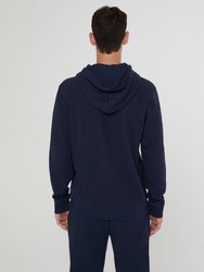 Waffle Half Button Hoodie - Deep Navy