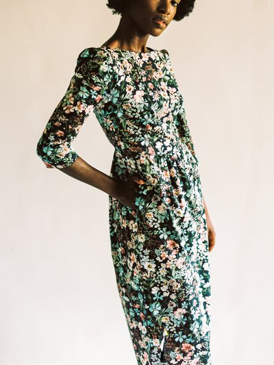 Onīrik Anais Bateau Neck Dress With Corset Seam Details/Black Floral Cotton product