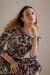 Anais Bateau Neck Dress With Corset Seam Details/Black Floral Cotton