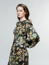 Ann Dress / Dark Forest Green Floral Cotton