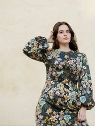 Ann Dress / Dark Forest Green Floral Cotton