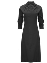 Astrid Midi Dress / Black Stretch Linen
